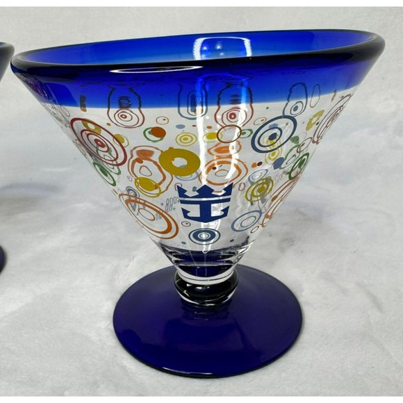 Pair of Royal Caribbean Stemless Martini Glasses With Cobalt Blue Rim 2009 - Picture 3 of 9